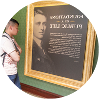 Image of a student exploring the Franklin D. Roosevelt presidential library in nearby Hyde Park, New York.